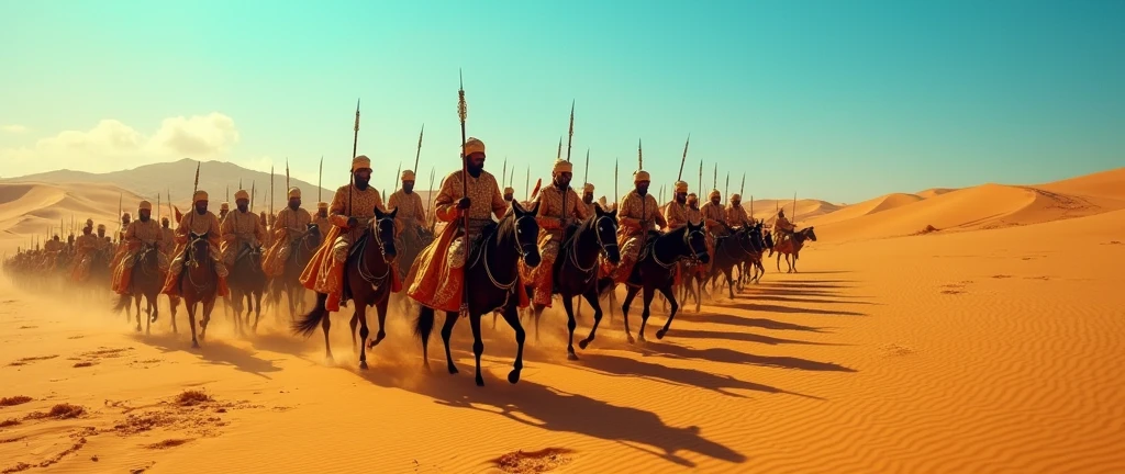 Black African Islamic Cavalry Holding onto Firearms in the Vast Deserts, Thousands of them.