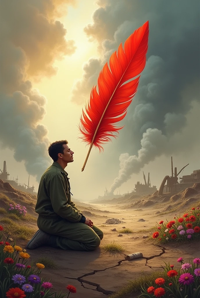 Red feather An image of ending the war, easily painted