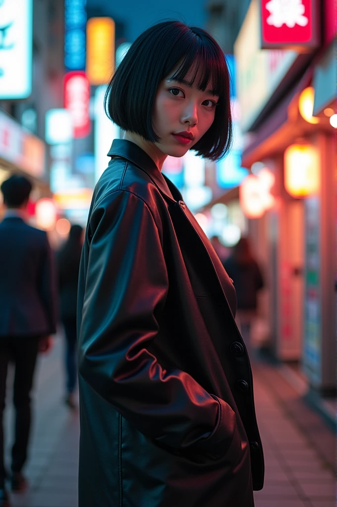 A young Japanese woman with short black hair