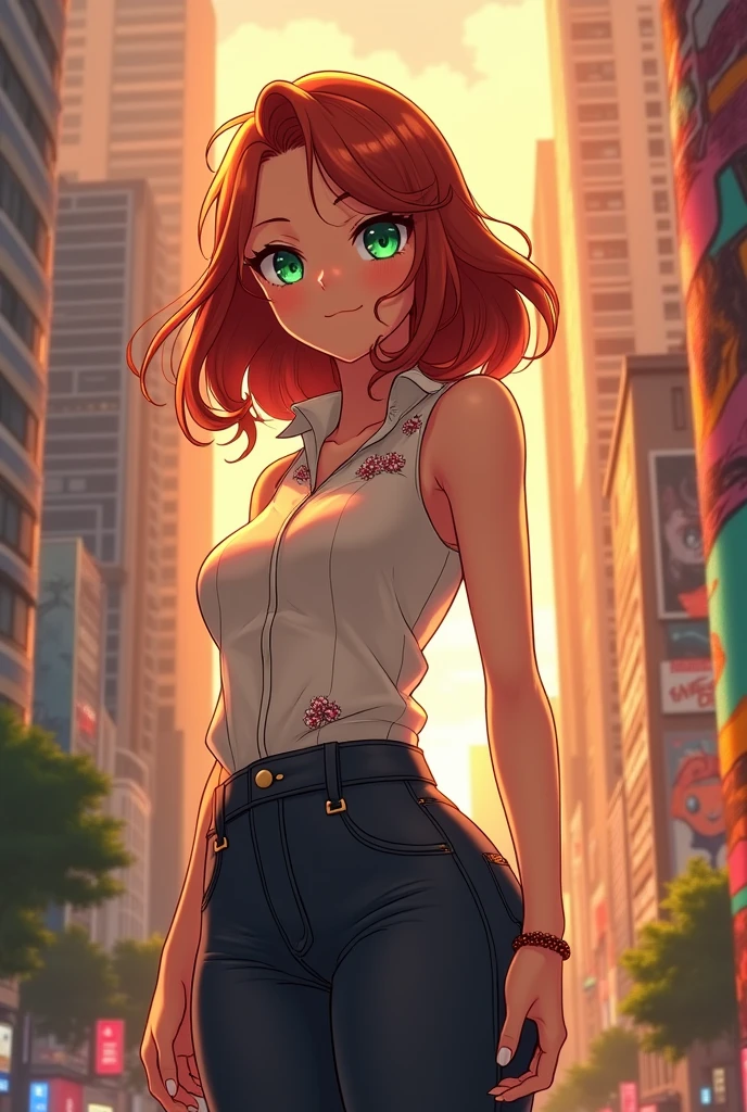 in anime style a non-seductive adult woman