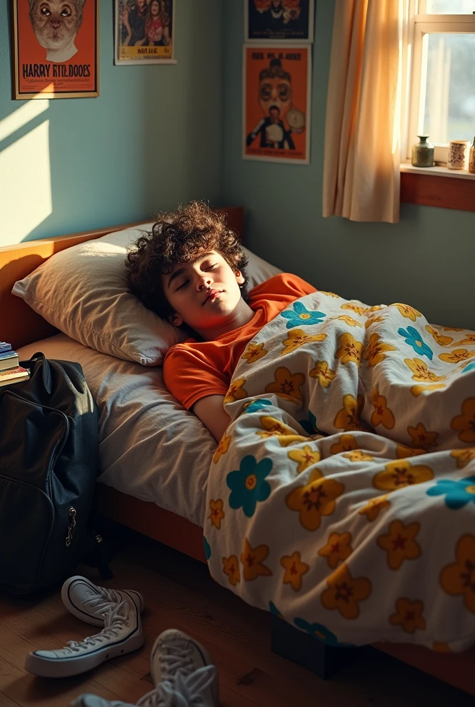 a teenage boy who had just woken up from his morning sleep in bed