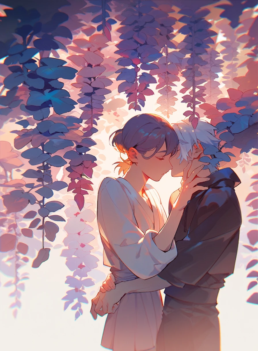 Very beautiful woman kissing a boy