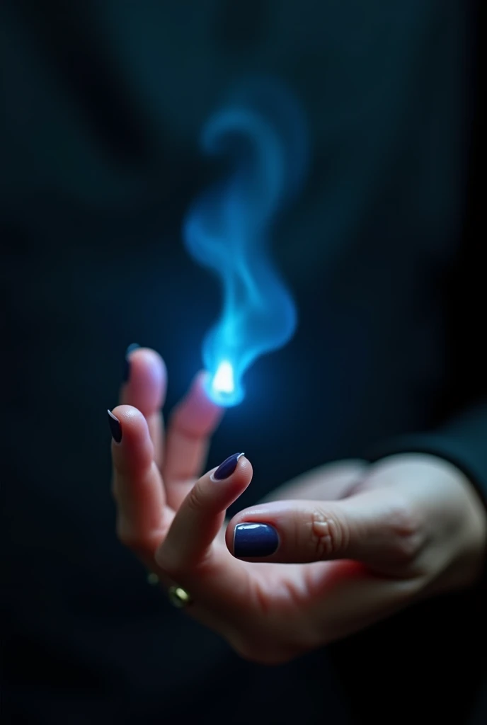 Highest quality、masterpiece、wallpaper、Ultra-high resolution、Very dense、Very detailed、Very delicate、BREAK、Close-up of Hands、(((5Finger:1.5)))、A flame floats from the palm、A faint blue flame、The slender hand of a magician、Alluring fingertips、Beautiful female fingers、