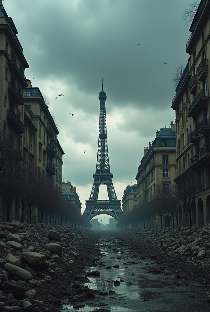 (photorealism:1.2) Paris landscape, France, war, Israel invasion, genocide, Eiffel tower, devastation, destruction