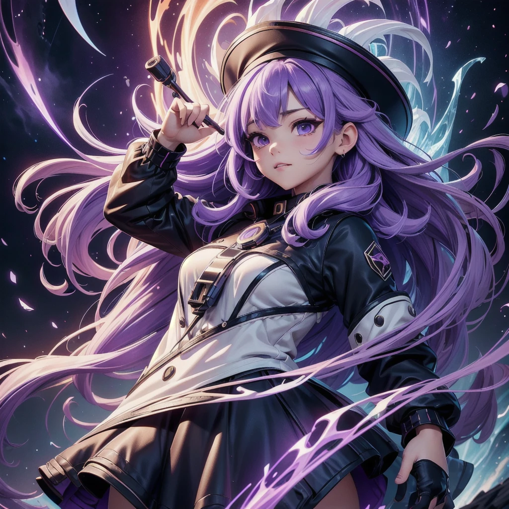 ulblackholetech、cute、Highest quality、Masterpiece、Official Art、Dynamic composition、Super detailed、Perfect Anatomy、Hunting Hat、Unique hairstyle、Unique clothing、Dynamic Colors、Creamy white and purple hair color、