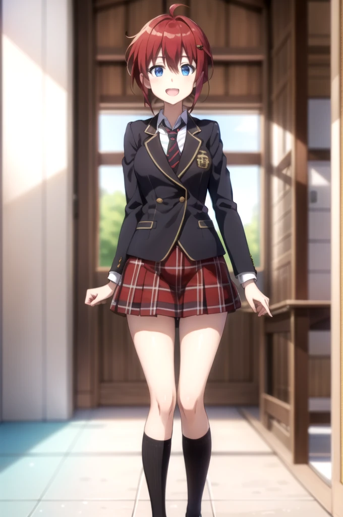 Highest quality, masterpiece, Very detailed,
Aoi Sakurai RW,
Open your mouth, A light smile,
blue eyes, Redhead, short hair, ミディアムshort hair,
school uniform, blazer, tie, Red Skirt, pantyhose,
Are standing, Looking at the audience,
classroom