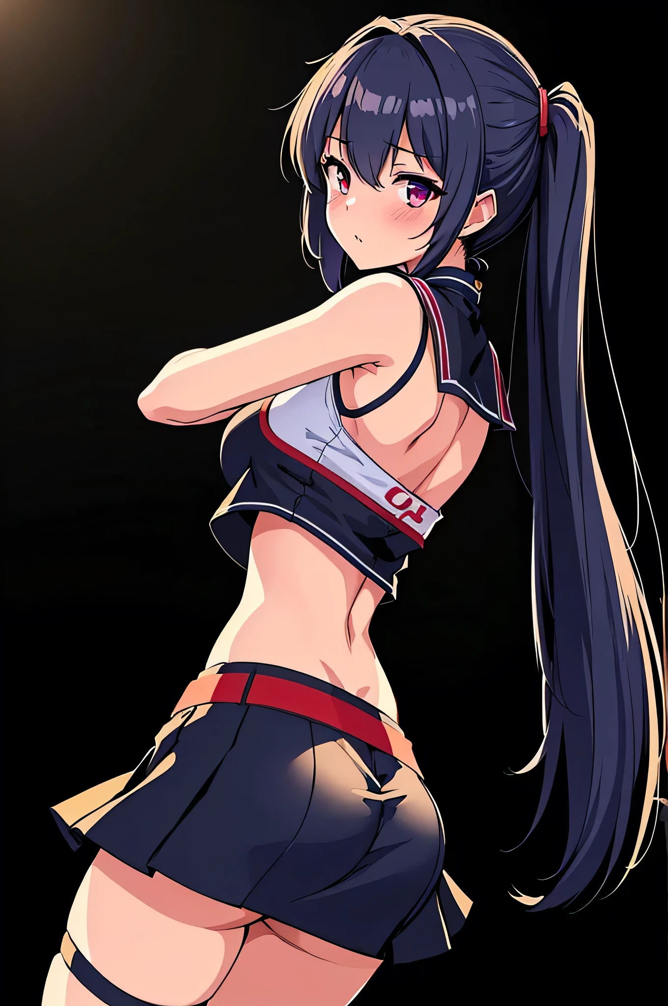 masterpiece, best quality, HuTaoV4, 1girl view, solo, blush, twintails, long hair, hair between eyes, ((streetwear clothes)), city, outdoors, night, movie poster, extremely detailed, smooth, high resolution, ultra quality, cinematic lighting, ambient occlusion, all intricate details, anime, detailed faces, perfect composition, wide shot, atmospheric lighting, very sexy, lift skirt, random low back angle, uncensored, nsfw, sin censura