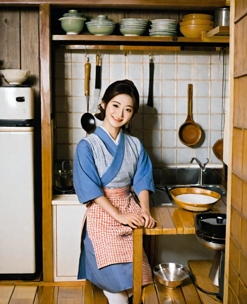 下着姿でkitchenに立つ、A young Japanese housewife、kitchen