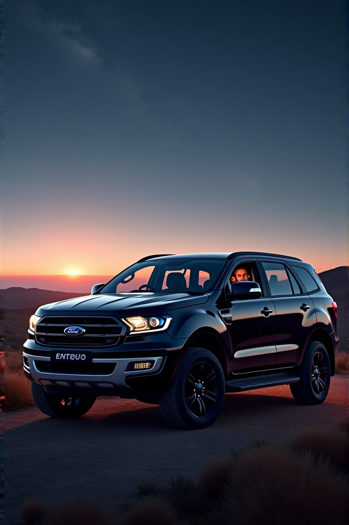 Ford endeavour black car background hill space with driver
