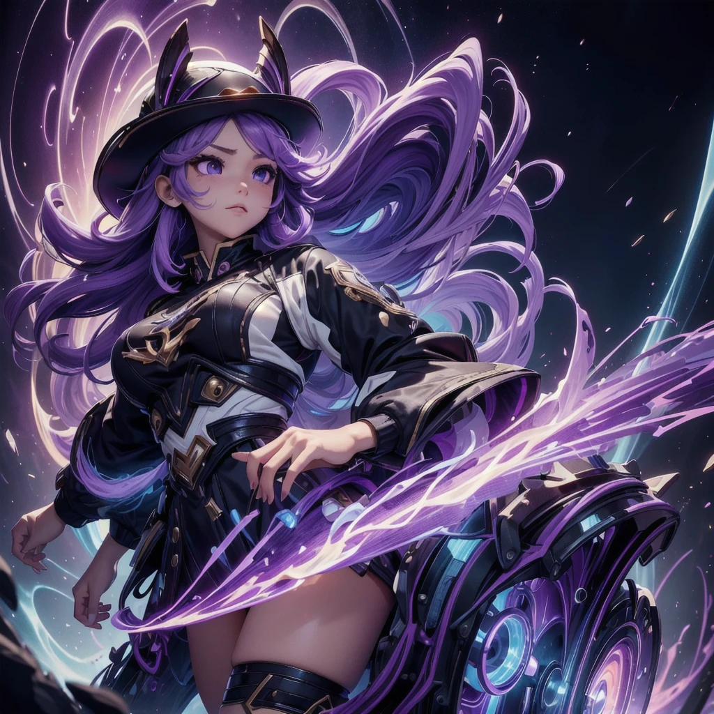 ulblackholetech、cute、Highest quality、Masterpiece、Official Art、Dynamic composition、Super detailed、Perfect Anatomy、Hunting Hat、Unique hairstyle、Unique clothing、Dynamic Colors、Creamy white and purple hair color、