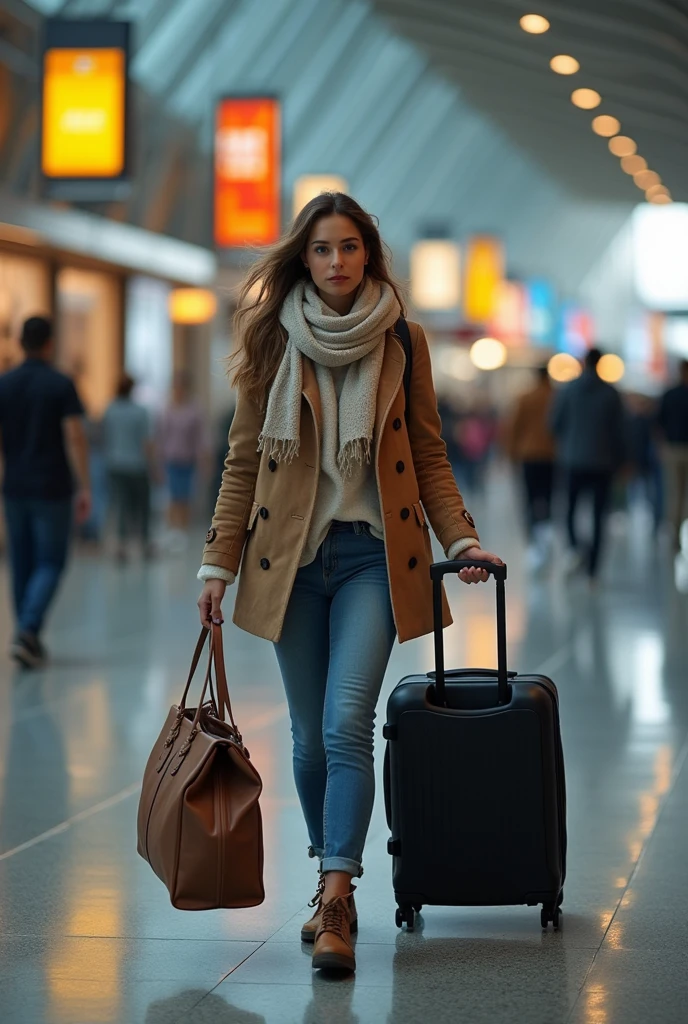 Women holding Luggage and walking 