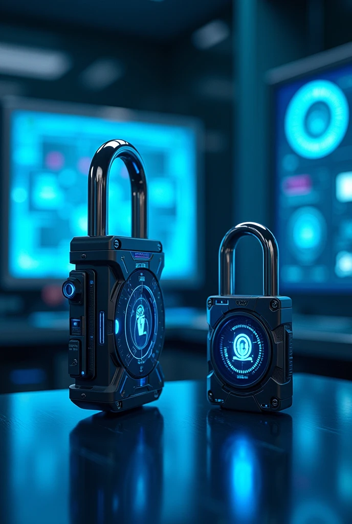 Various futuristic digital padlocks technology with blue illuminaty lines can be improved in this style I loved more padlocks