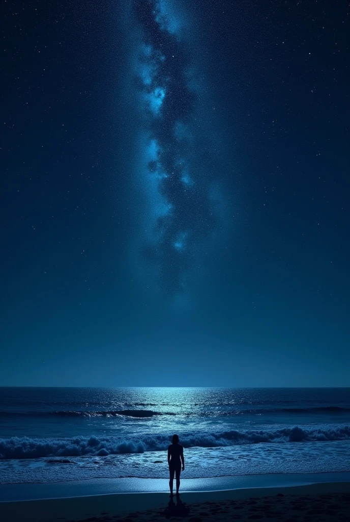 sea ​​with sky full of stars and a person watching