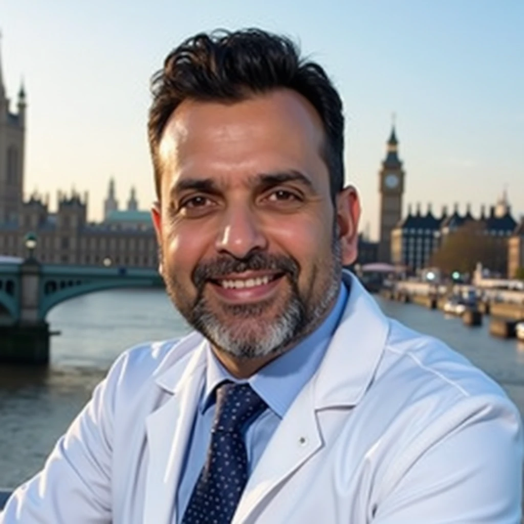 Photo of Dr Nasir Rafiq Khan,Pediatrician in islamabad pakistan with beautiful background of london