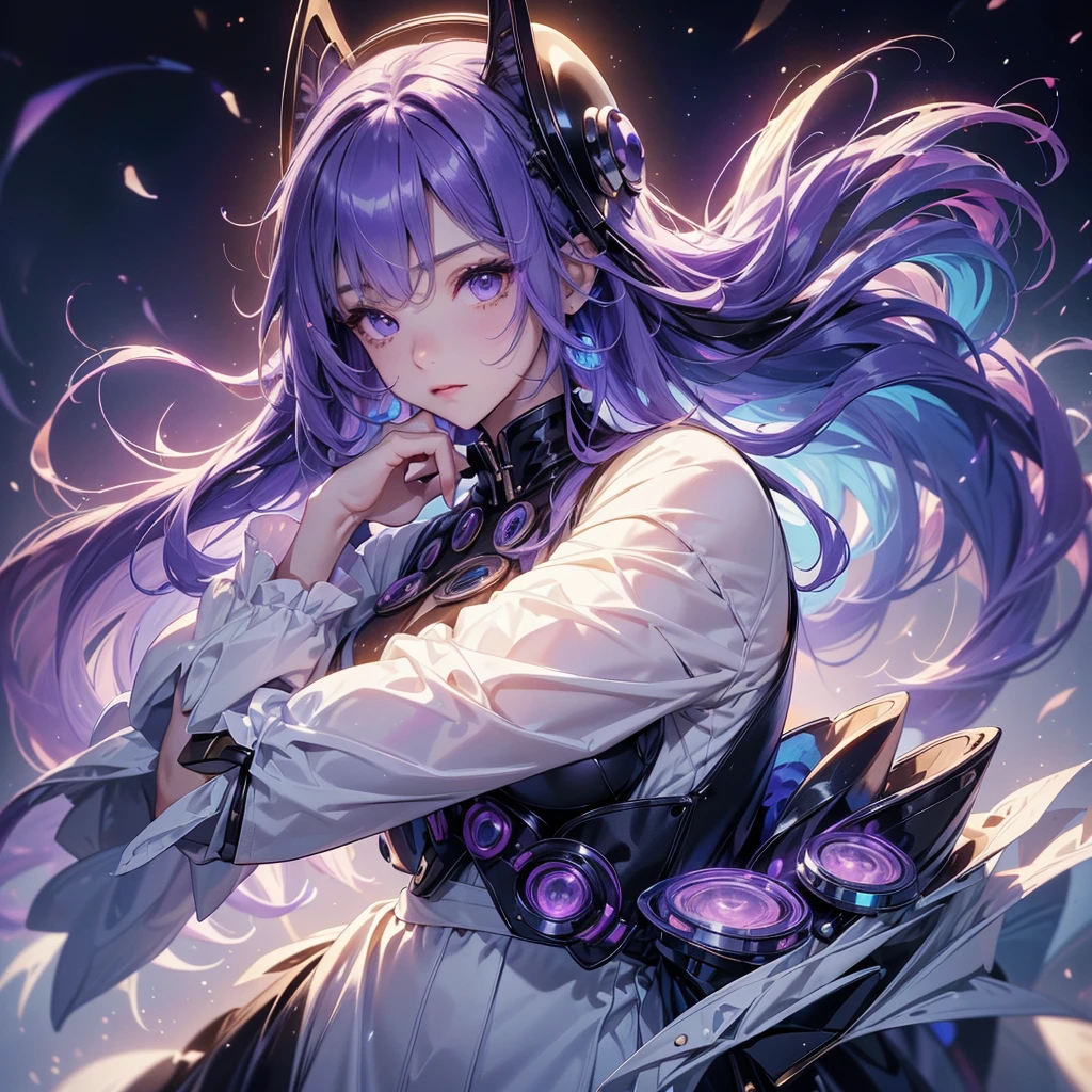 ulblackholetech、cute、Highest quality、Masterpiece、Official Art、Dynamic composition、Super detailed、Perfect Anatomy、Hunting Hat、Unique hairstyle、Unique clothing、Dynamic Colors、Creamy white and purple hair color、