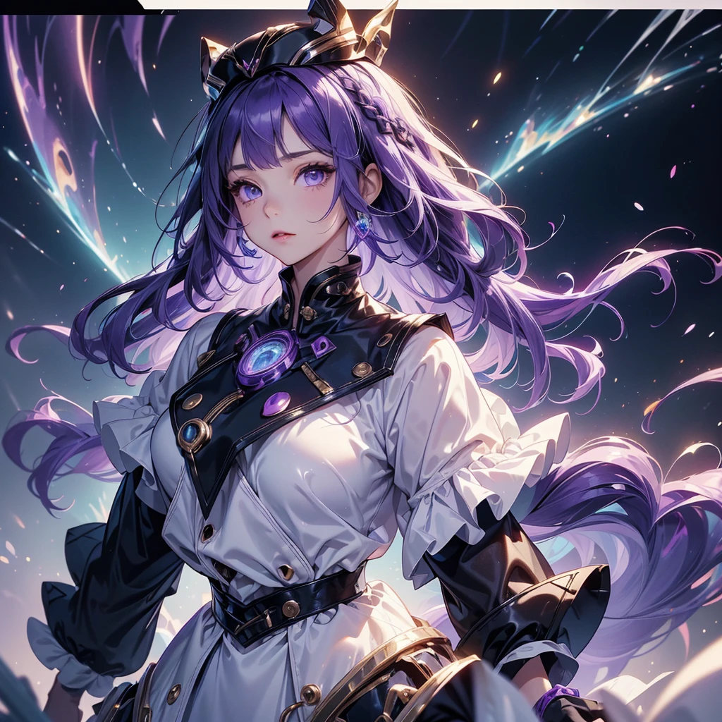 ulblackholetech、cute、Highest quality、Masterpiece、Official Art、Dynamic composition、Super detailed、Perfect Anatomy、Hunting Hat、Unique hairstyle、Unique clothing、Dynamic Colors、Creamy white and purple hair color、