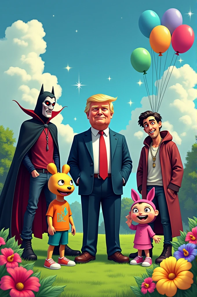 A reunion between Disney's Mawii, cj of GTA San Andreas, Dracula and the Grim Adventures of Billy and Mandy, y Donald Trump