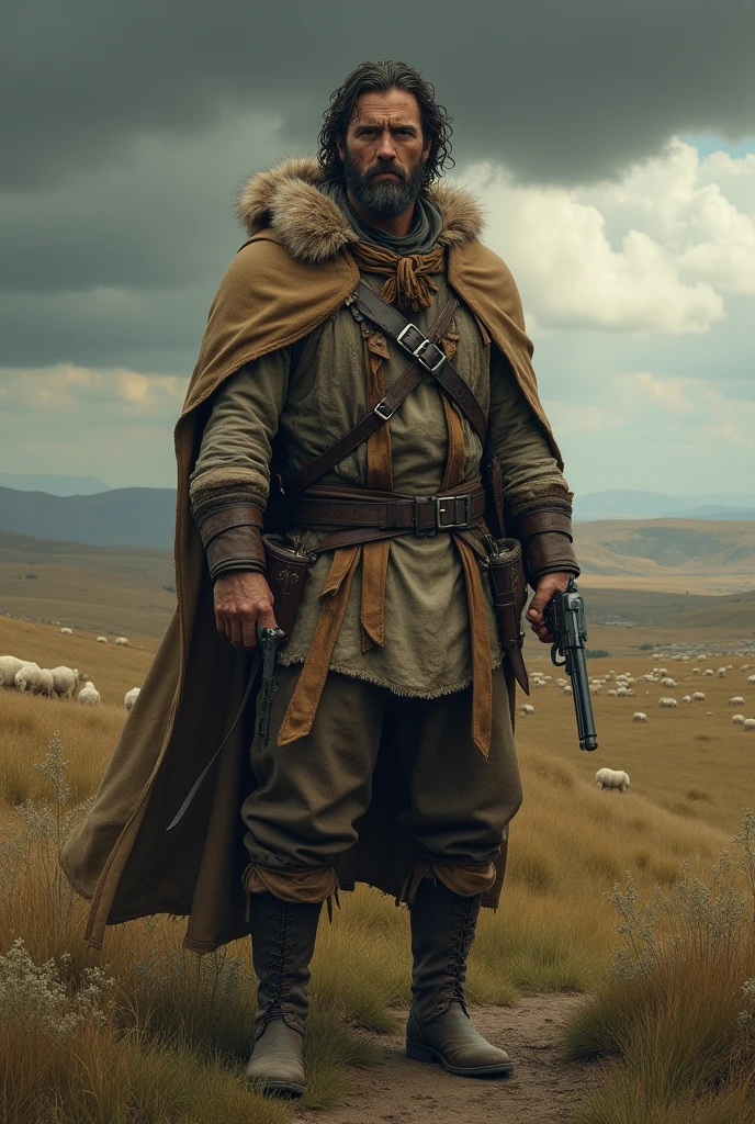 Animation of faction member in shepherd outfit holding a .38