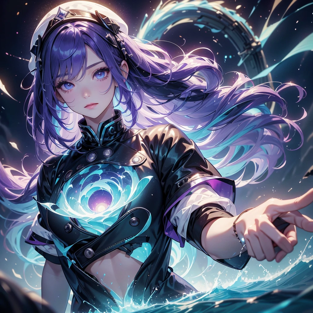 It looks like it's coming out of the screen.、Magic Art、Cyan ulblackholetech、cute、Highest quality、Masterpiece、Official Art、Dynamic composition、Super detailed、Perfect Anatomy、Hunting Hat、Unique hairstyle、Unique clothing、Dynamic Colors、Creamy white and purple hair color、