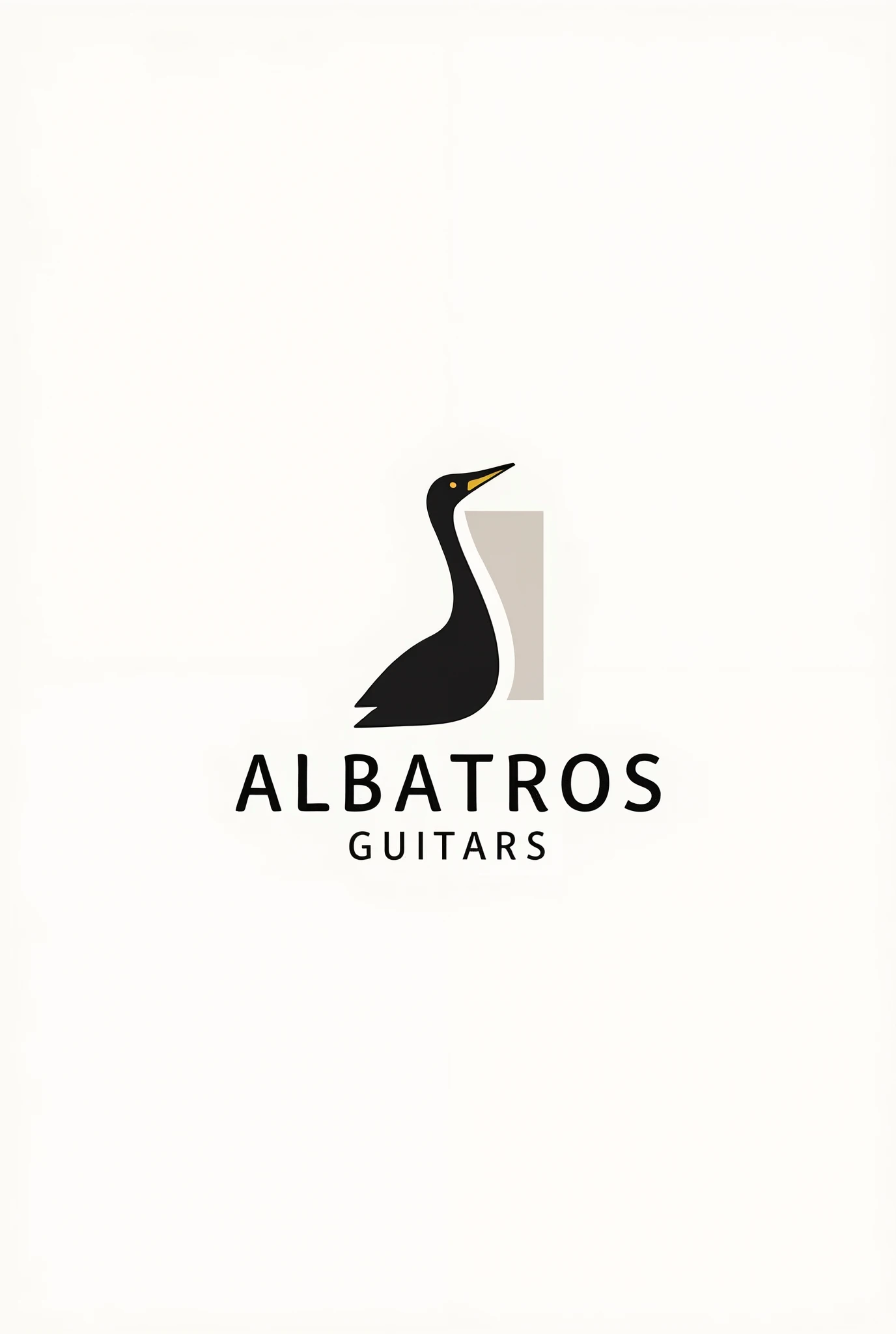 go figure 

*minimalist*

- A simple and direct logo that combines an albatross icon with a guitar. The albatross would be represented by a black silhouette, with a small gold detail on the beak. The guitar would be suggested by a simple geometric shape, like a rectangle with a soft curve. the text "Albatros Guitars" it would be written in a simple and legible sans-serif font, with the same black color as the icon.