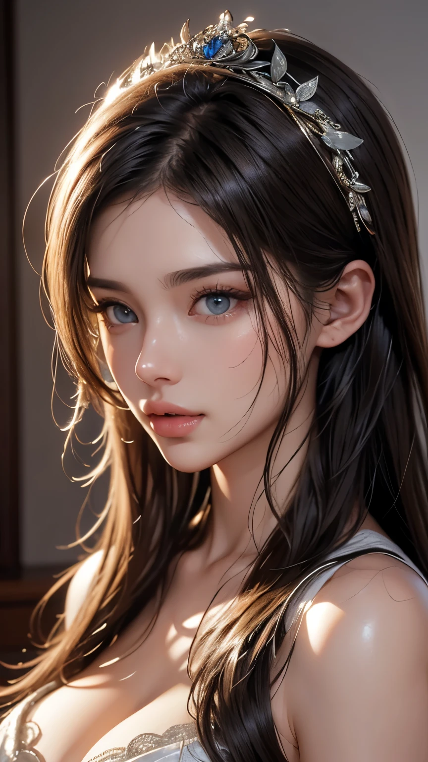 High-quality work,Realistic works,Super premium graphics,8K HD CG works,high quality graphics,High-definition and exquisite CG works,10x pixels,Ultra-fine details:1.1,Advanced technical details:1.1Realistic photo effects,Interior lighting effects:1.5,natural soft light:1.5. Light effect(Virtual light effects:1.8),ultra high resolution,Clear eyes,Double eyelids look good, pretty face, The face shape is perfectly proportioned, hyper photorealism, Cinematic lighting, projected inset, surrealism, Masterpiece, Realism,Amazing Cleavage,