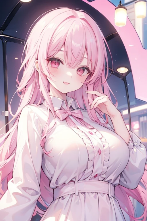 (masterpiece, best quality), intricate details,
1girl, pink hair, red eyes, light pink hair, white hair tips,
Big breasts, smiling, opened mouth, wear white shirt, long Sleeve shirt, pink checkered shirt, Park background