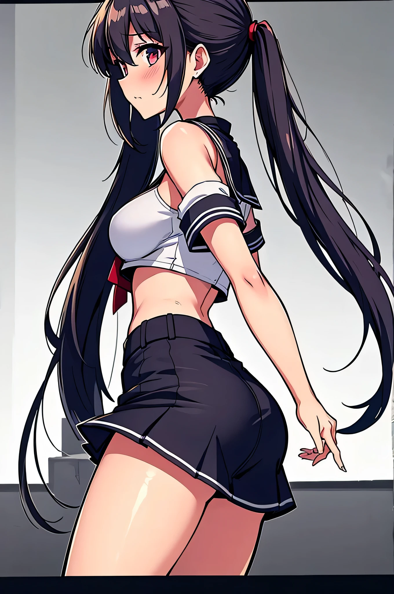 masterpiece, best quality, HuTaoV4, 1girl view, solo, blush, twintails, long hair, hair between eyes, ((streetwear clothes)), city, outdoors, night, movie poster, extremely detailed, smooth, high resolution, ultra quality, cinematic lighting, ambient occlusion, all intricate details, anime, detailed faces, perfect composition, wide shot, atmospheric lighting, very sexy, lift skirt, random low back angle.