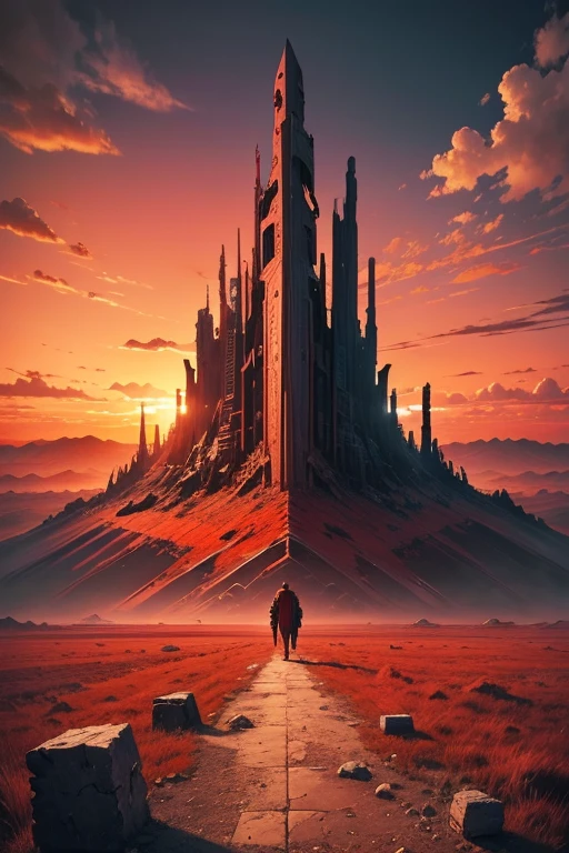 Highest quality、masterpiece、Desolate Earth、wreckage、Red Sky、Surrealism