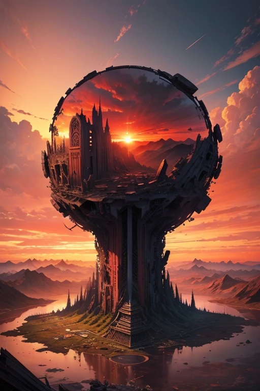 Highest quality、masterpiece、Desolate Earth、wreckage、Red Sky、Surrealism