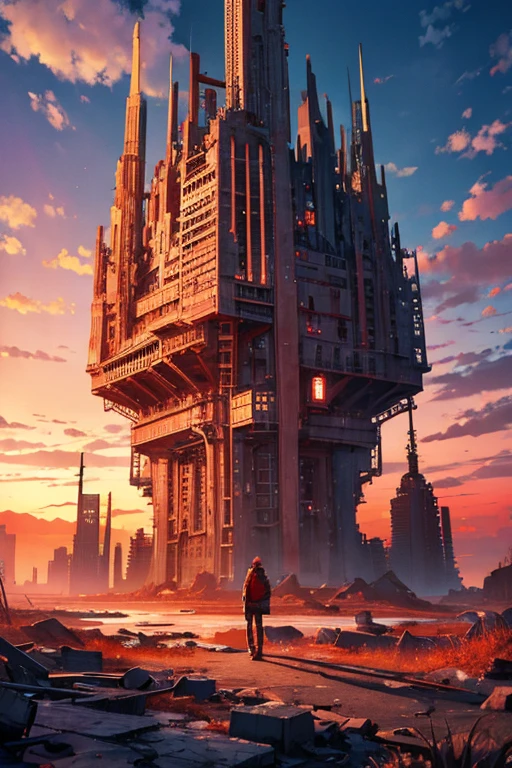 Highest quality、masterpiece、Desolate Earth、wreckage、Red Sky、Surrealism