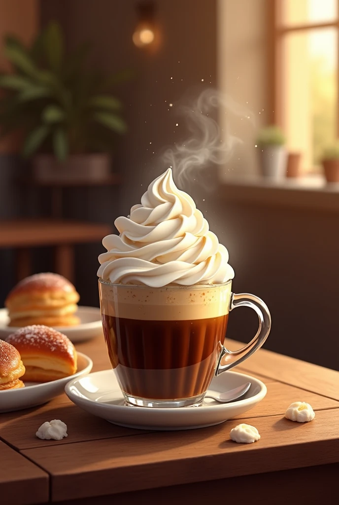 Coffee topped with lots of whipped cream