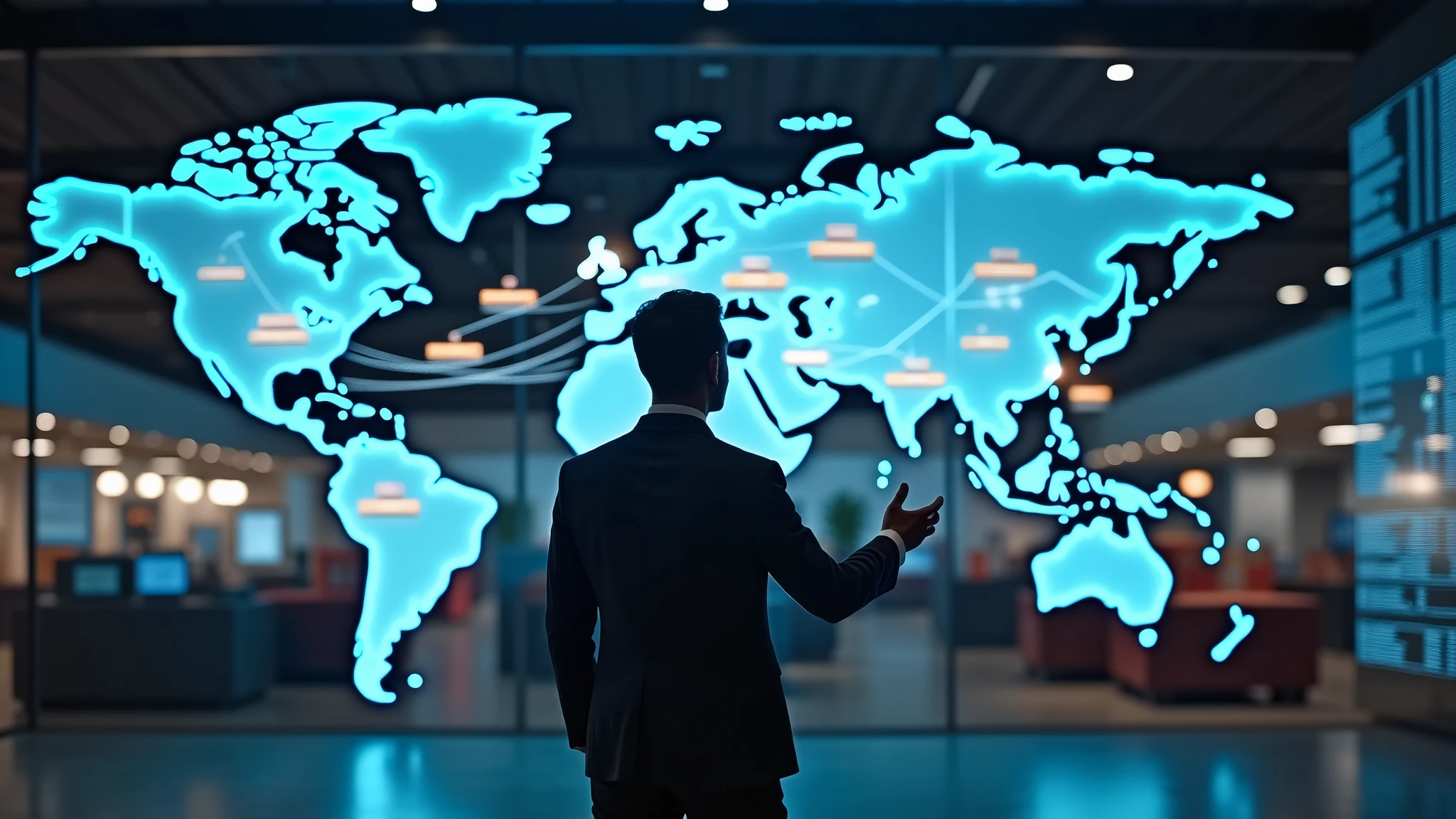 Smart logistics, Global business concept. Businessman making handshake for successful business, investment deal teamwork and partnership business partners on logistic global network and supply chain