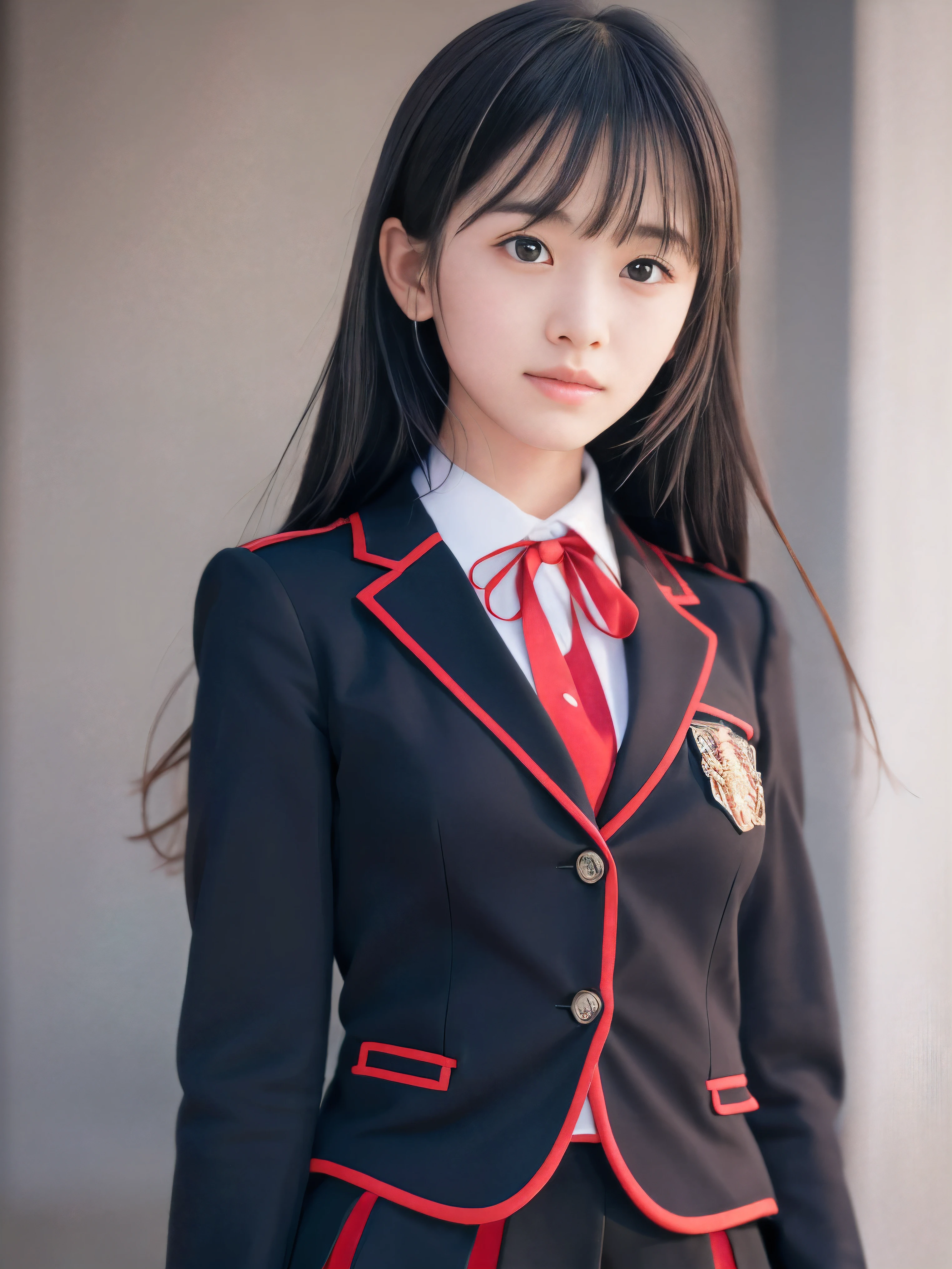 (Close up face shot of one slender small breasts two side up black medium hair bangs girl with small smile in a black blazer uniform with a red trimmed collar and black skirt:1.5)、(One girl is turn around  and wearing a uniform with a black blazer and a skirt with a red edging collar:1.5)、(Beautiful red leaves and autumn mountain:1.5)、(Soft filter:1.5)、(8k ultra detailed master piece:1.5)、(perfect anatomy:1.5)、(Photorealistic stick:1.5)、(Raw photo:1.3)、(highest quality:1.5)、(High resolution:1.3)、(Delicate and beautiful perfect face:1.3)、(Delicate and beautiful eye air skin:1.3)、(Real Human Skin:1.3)、((thin legs))