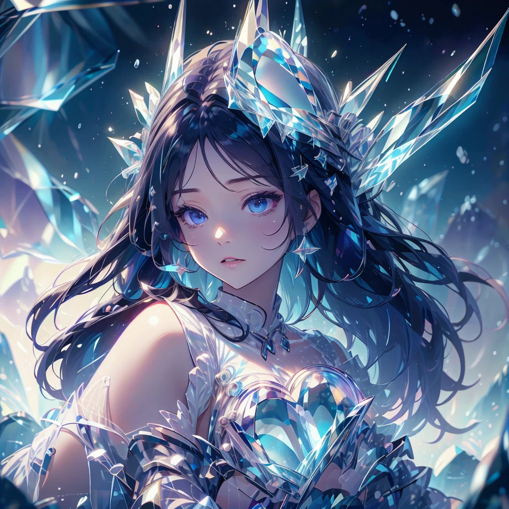 Masterpieces、It looks like it's coming out of the screen.、Magic Art、Trick Art、Cyan ulblackholetech、cute、Highest quality、Masterpiece、Official Art、Dynamic composition、Super detailed、Perfect Anatomy、Hunting Hat、Unique hairstyle、Unique clothing、Dynamic Colors、Creamy white and purple hair color、A beauty that could suck you in、crystallineAI、Scattered stained glass、Alluring、Sad expression、