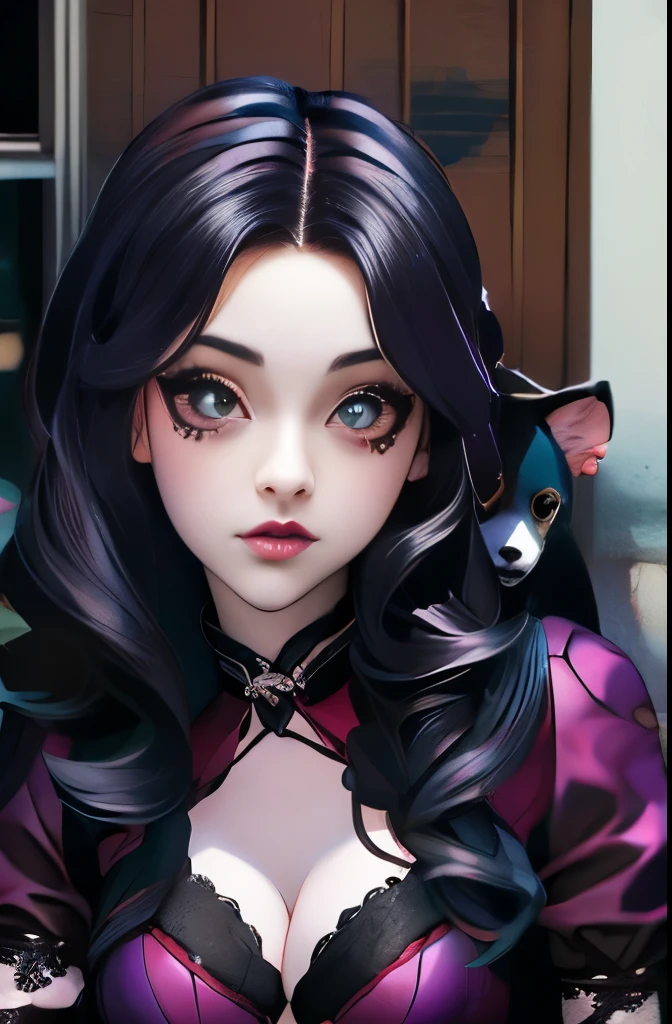 araffed woman sitting on a wooden deck with a dog, a portrait inspired by Ayami Kojima, reddit, gothic art, 1 7 - year - old goth girl, young beautiful amouranth, cruel korean goth girl, 1 7 - year - old anime goth girl, goth girl, anime girl in real life, amouranth, goth girl aesthetic