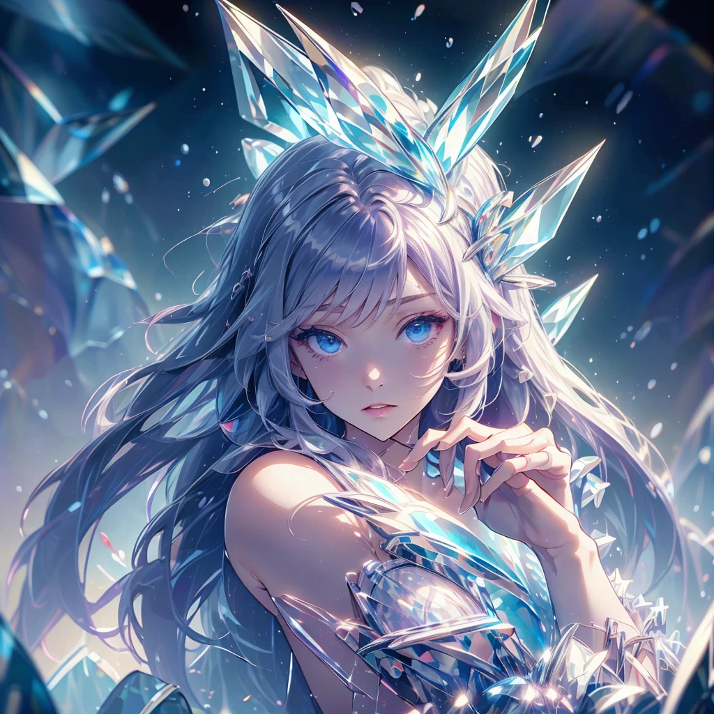 Masterpieces、It looks like it's coming out of the screen.、Magic Art、Trick Art、Cyan ulblackholetech、cute、Highest quality、Masterpiece、Official Art、Dynamic composition、Super detailed、Perfect Anatomy、Hunting Hat、Unique hairstyle、Unique clothing、Dynamic Colors、Creamy white and purple hair color、A beauty that could suck you in、crystallineAI、Scattered stained glass、Alluring、Sad expression、Milky white, crystal-like hair color、