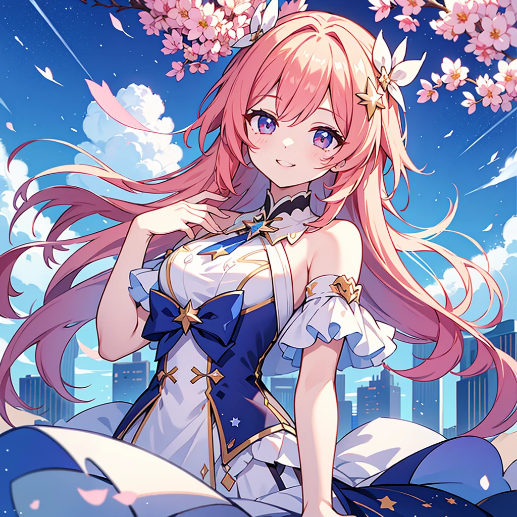 masterpiece, Highest quality, so beautiful, Absurd, One person, march 7th\(Honkai:Star Rail), Honkai: Star Rail, View your viewers, Upper Body, smile, city, Movie angle