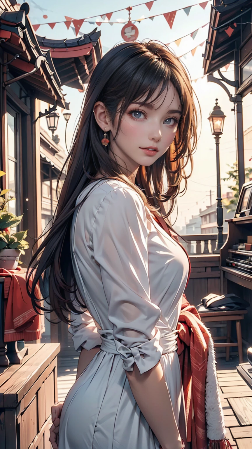 (8K, RAW Photos, Highest quality, masterpiece:1.2), (Realistic, photo-Realistic:1.37) , One girl, (carousel, night), Miao Xiaozi(secret_tea), Detailed face, Fine grain, Black Dress