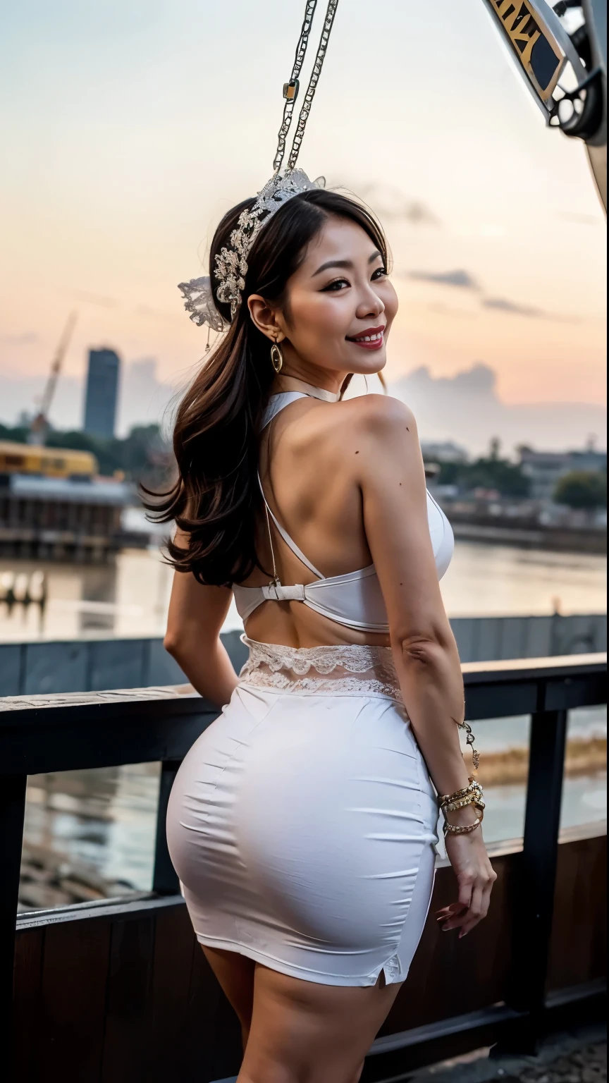 88 years old mom milf Chinese Lady large earring Big choker navel piercing decoration A bracelet realisitic Gorgeous Madame Beautiful Mature Woman sexly Smile Gentle woman navel piercing 4K High quality Gorgeous Madame Beautiful Mature Woman Back view look back