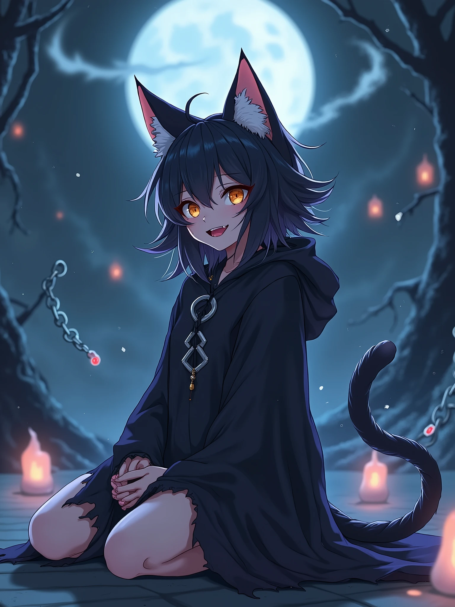 papisenpaiart, grim reaper fusion neko, on my knees, fangs, think ass, anime style