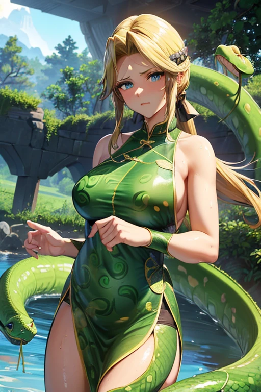 Masterpiece
(woman,The facial expression is accurate,Anime style face,greenish blue eyes )
Group
((((Place is a dungeon))))
((((Snake monster))))
8k((((Lamia,Medusa))))
8k(((((Wet)))))
((Staring at me))
Emphasize the breasts and draw the body
((((womanの下半身は蛇の尻:1.9))))
((((womanの下半身は蛇の尻:1.5))))