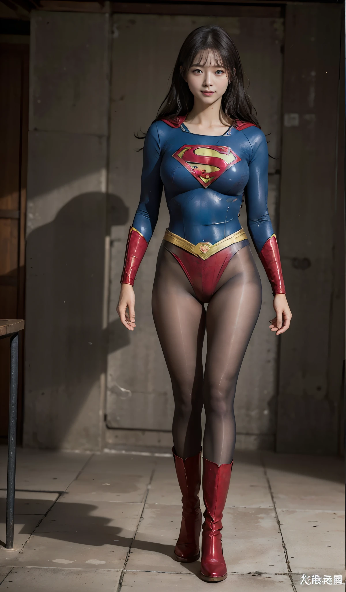 No background、(((Beautiful legs in black tights.)))、(((Legally express the beauty of your smile)))、((((Make the most of your original images)))、(((Supergirl Costume)))、(((Beautiful Hair)))、(((suffering)))、(((Please wear black tights....、Wear red boots)))、((Best image quality、8k))、((Highest quality、8k、masterpiece:1.3))、(((Preserve background )))、Sharp focus:1.2、Beautiful woman with perfect figure:1.4、Slim Abs:1.2、Wet body:1.5、Highly detailed face and skin texture、8k