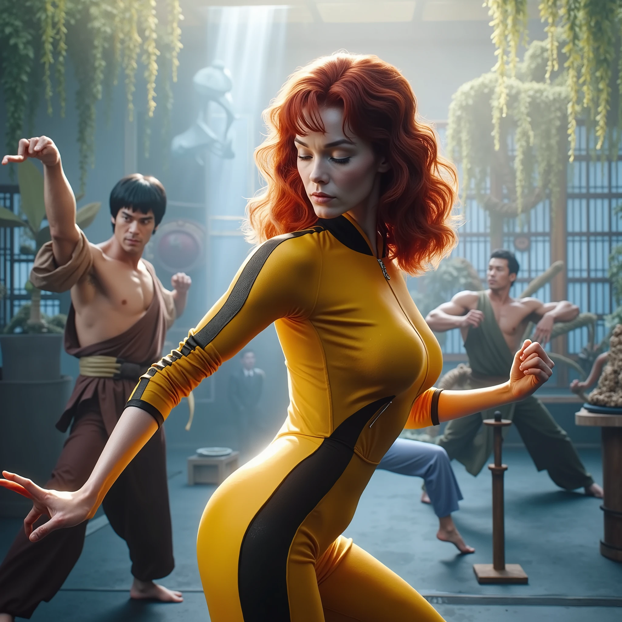 Uma Thurman do a Kungfu training with Bruce Lee