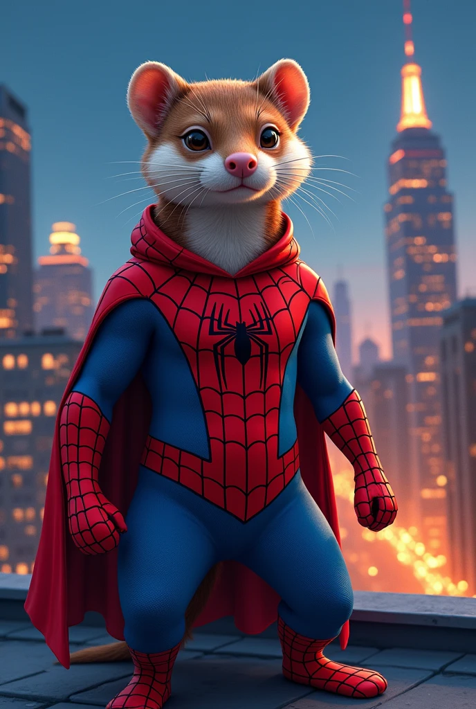 a weasel wearing Spiderman clothes