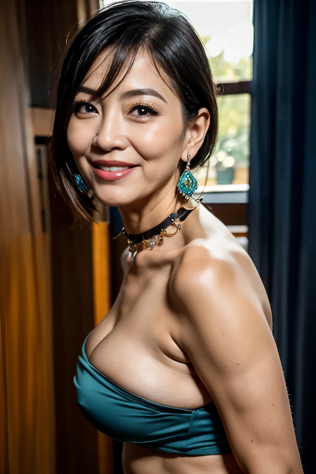 75 years old mom milf Chinese Lady large earring Big choker navel piercing decoration A bracelet realisitic Gorgeous Madame Beautiful Mature Woman sexly Smile Gentle woman navel piercing 4K High quality Gorgeous Madame Beautiful Mature Woman From the side