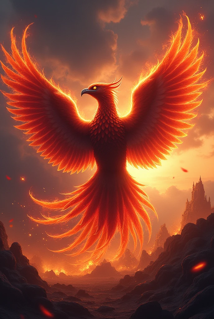 Create a realistic phoenix with red and black colors