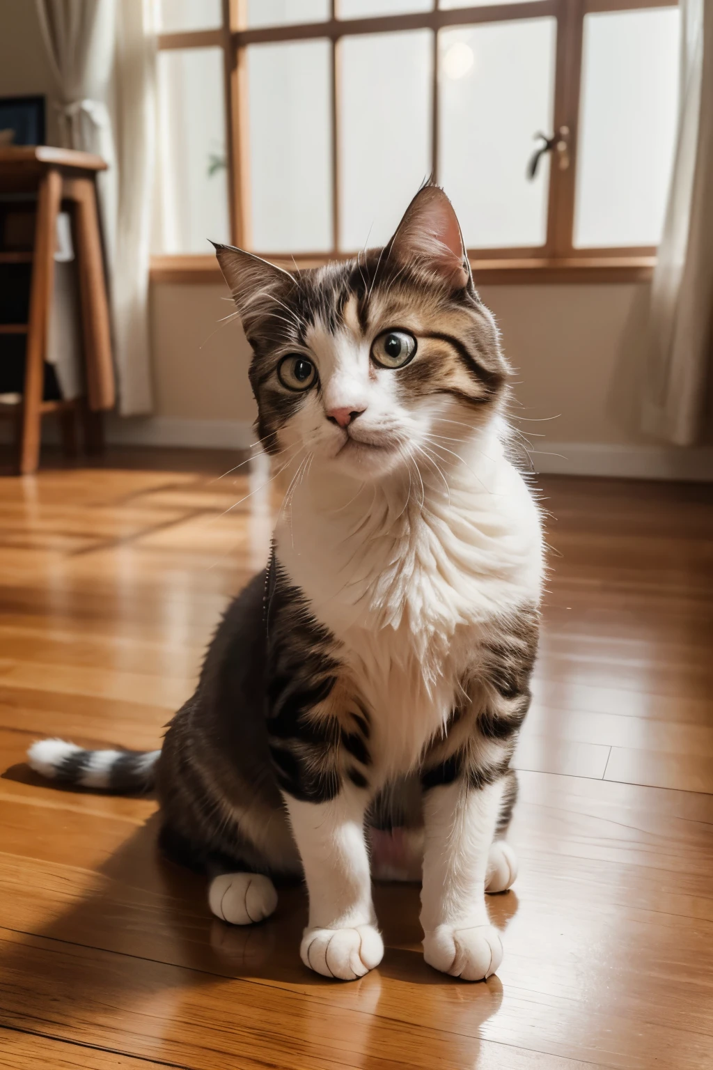 ((masterpiece)), ((Highest quality)), ((High resolution)), ((Highly detailed photos)), Cat, Munchkin, indoor, Studio Lighting, Vibrant