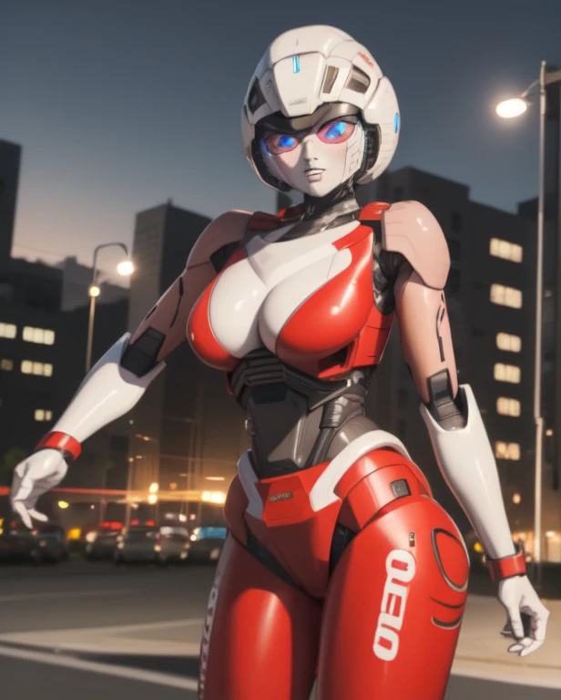 ((arcee)), solo, 1girl, usb slot instead of vagina, not vagina, bright blue silicone breasts,, city background, nightime