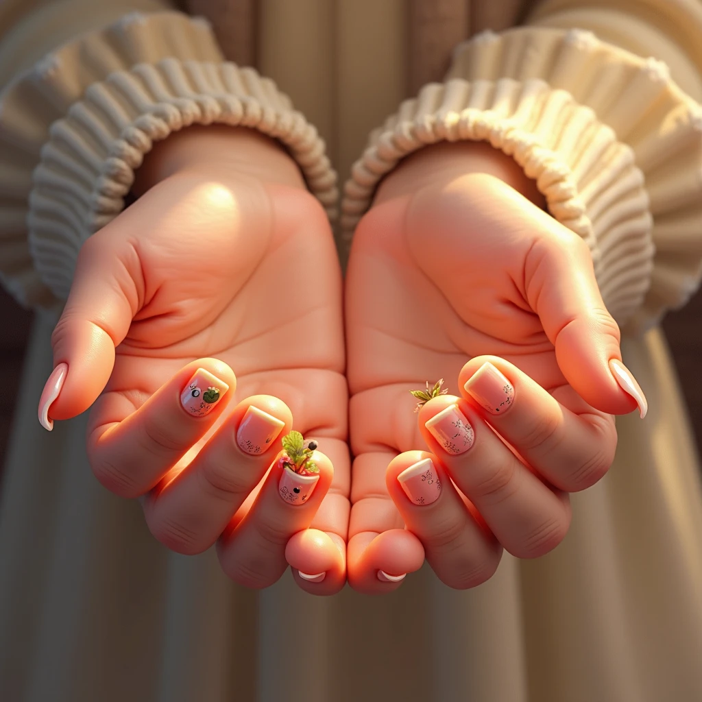 close-up detailed hands, illustration, picture book style, pastel, soft lighting, warm colors, focus on fingers, intricate details, delicate textures, storytelling, whimsical, charming, masterpiece, high quality, 8k