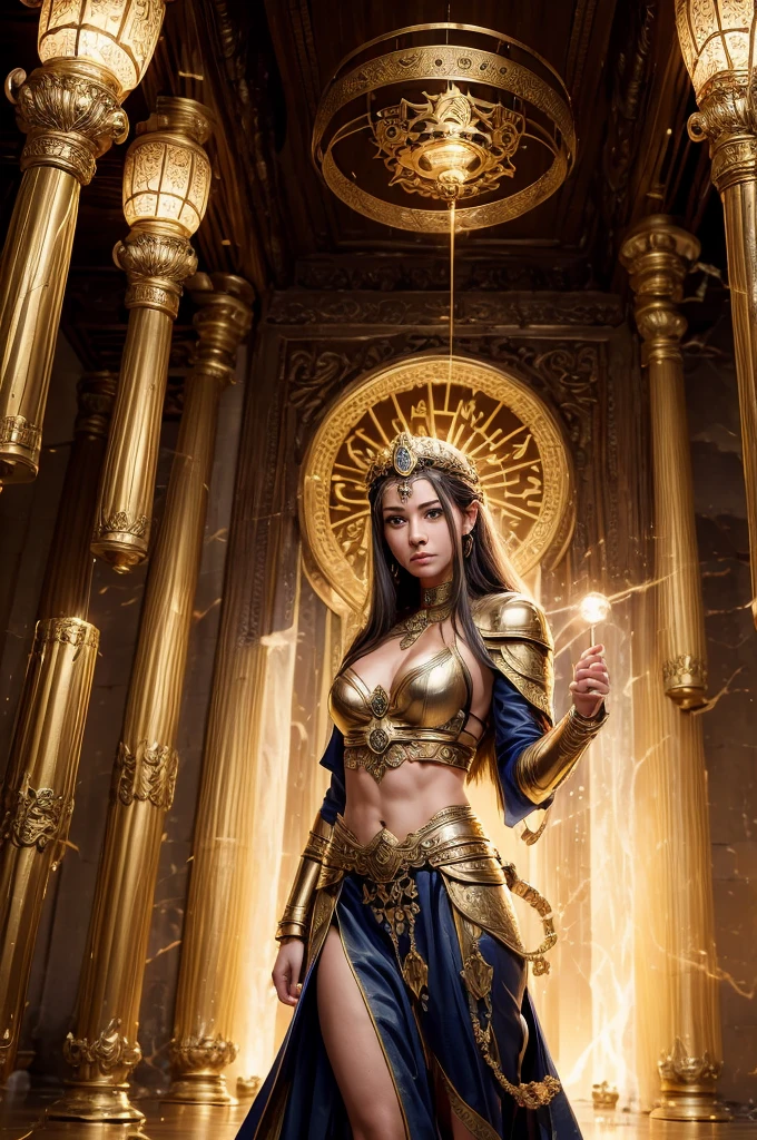 Mystic Guardian in the Ancient Temple":** A superhero wielding ancient magical powers, standing in the center of a grand, mystical temple. They are surrounded by glowing runes, floating orbs of light, and an aura of raw magical energy. The hero’s outfit is a blend of modern armor and traditional mystical robes, with a staff or talisman glowing with power in their hands. The temple is bathed in a soft, ethereal light, with ancient statues and carvings lining the walls."